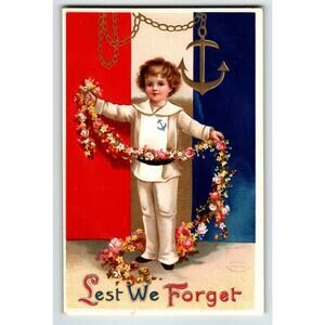 Decoration Day Postcard Ellen Clapsaddle Anchor Garland Sailor Boy 2935 Memorial